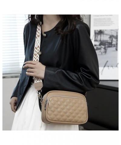 Crossbody Bags for Women Trendy Quilted Leather Purses Shoulder Handbags with Adjustable Wide Shoulder Strap Khaki $13.49 Cro...