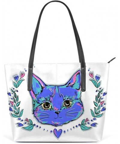 Shopper Bag Large Work Tote Bags Women's PU Leather Fashion Beautiful Cat and Flowers Handbags Casual Bag $22.99 Totes