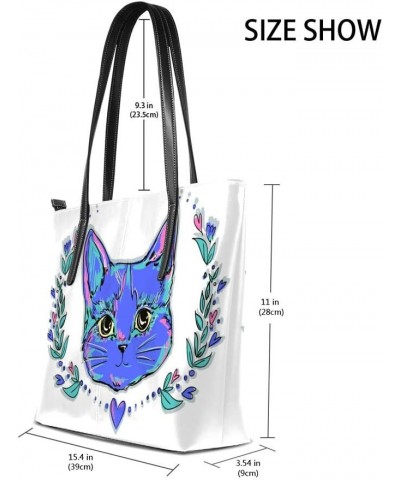 Shopper Bag Large Work Tote Bags Women's PU Leather Fashion Beautiful Cat and Flowers Handbags Casual Bag $22.99 Totes