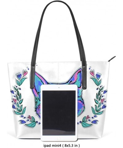 Shopper Bag Large Work Tote Bags Women's PU Leather Fashion Beautiful Cat and Flowers Handbags Casual Bag $22.99 Totes