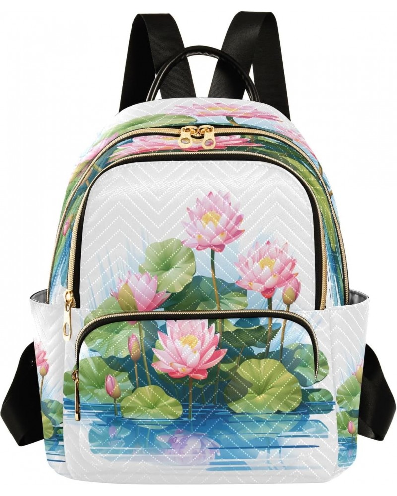 Water Lotus Pond Women Backpack Purse Travel Daypack Shoulder Bag $20.99 Backpacks