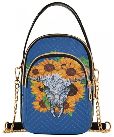 Cow Bull Skull Sunflower Crossbody Bags for Women Quilted Chain Crossbody Purses Trendy Tribal Cross Body Phone Purse Handbag...