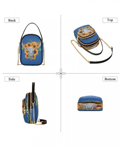 Cow Bull Skull Sunflower Crossbody Bags for Women Quilted Chain Crossbody Purses Trendy Tribal Cross Body Phone Purse Handbag...