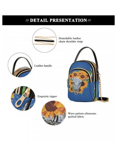 Cow Bull Skull Sunflower Crossbody Bags for Women Quilted Chain Crossbody Purses Trendy Tribal Cross Body Phone Purse Handbag...