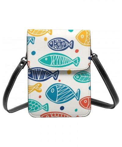 Cute Colorful Fish Women Small Crossbody Bag Leather Cell Phone Purse Wallet $20.40 Crossbody Bags