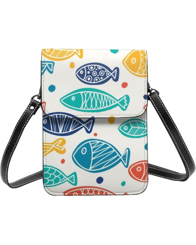 Cute Colorful Fish Women Small Crossbody Bag Leather Cell Phone Purse Wallet $20.40 Crossbody Bags