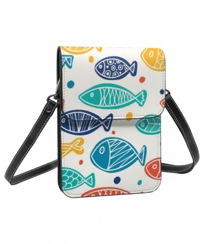 Cute Colorful Fish Women Small Crossbody Bag Leather Cell Phone Purse Wallet $20.40 Crossbody Bags