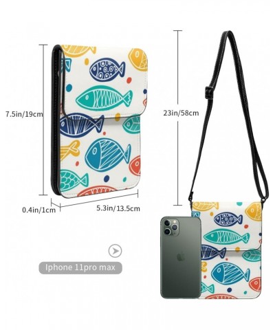 Cute Colorful Fish Women Small Crossbody Bag Leather Cell Phone Purse Wallet $20.40 Crossbody Bags