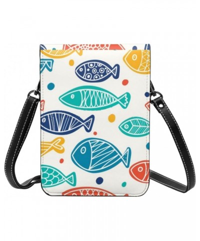 Cute Colorful Fish Women Small Crossbody Bag Leather Cell Phone Purse Wallet $20.40 Crossbody Bags