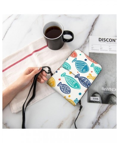 Cute Colorful Fish Women Small Crossbody Bag Leather Cell Phone Purse Wallet $20.40 Crossbody Bags