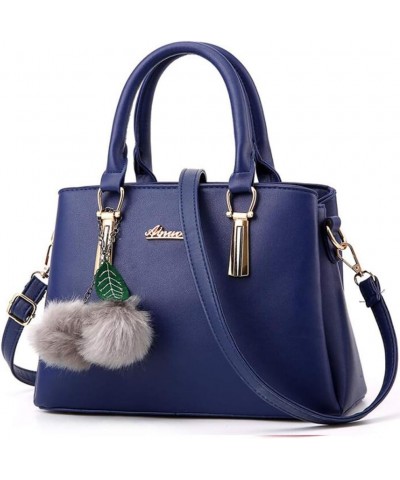 Women Handbag Shoulder Bag Clutch Satchels PU Leather With Hairball Decoration-Beige Dark Blue $25.06 Totes