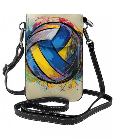 Volleyball Women Cell Phone Purse Small Crossbody Bag Leather Shoulder Bag Card Holder Wallet $22.22 Crossbody Bags