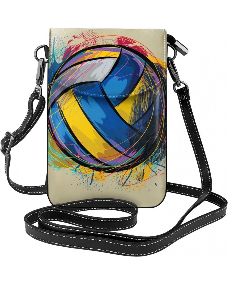 Volleyball Women Cell Phone Purse Small Crossbody Bag Leather Shoulder Bag Card Holder Wallet $22.22 Crossbody Bags