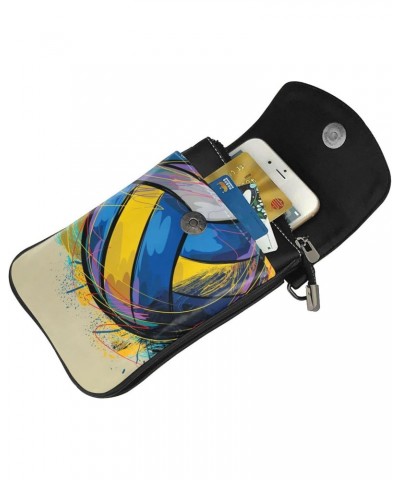 Volleyball Women Cell Phone Purse Small Crossbody Bag Leather Shoulder Bag Card Holder Wallet $22.22 Crossbody Bags