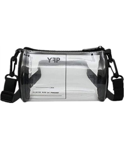 Ladies Clear Unique Design Round Transparent PVC Cylindrical Bucket Transparent Purse Diagonal Shoulder Bag-Black Transparent...