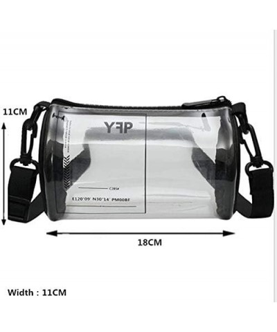 Ladies Clear Unique Design Round Transparent PVC Cylindrical Bucket Transparent Purse Diagonal Shoulder Bag-Black Transparent...