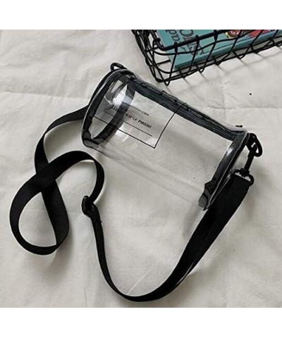 Ladies Clear Unique Design Round Transparent PVC Cylindrical Bucket Transparent Purse Diagonal Shoulder Bag-Black Transparent...