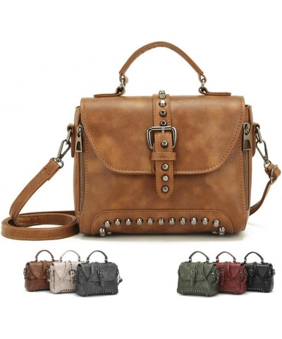 Segater® Women Vintage Rivet Saddle Shoulder Bag Crossbody Bag Sling Bag Satchel Brown $23.50 Satchels