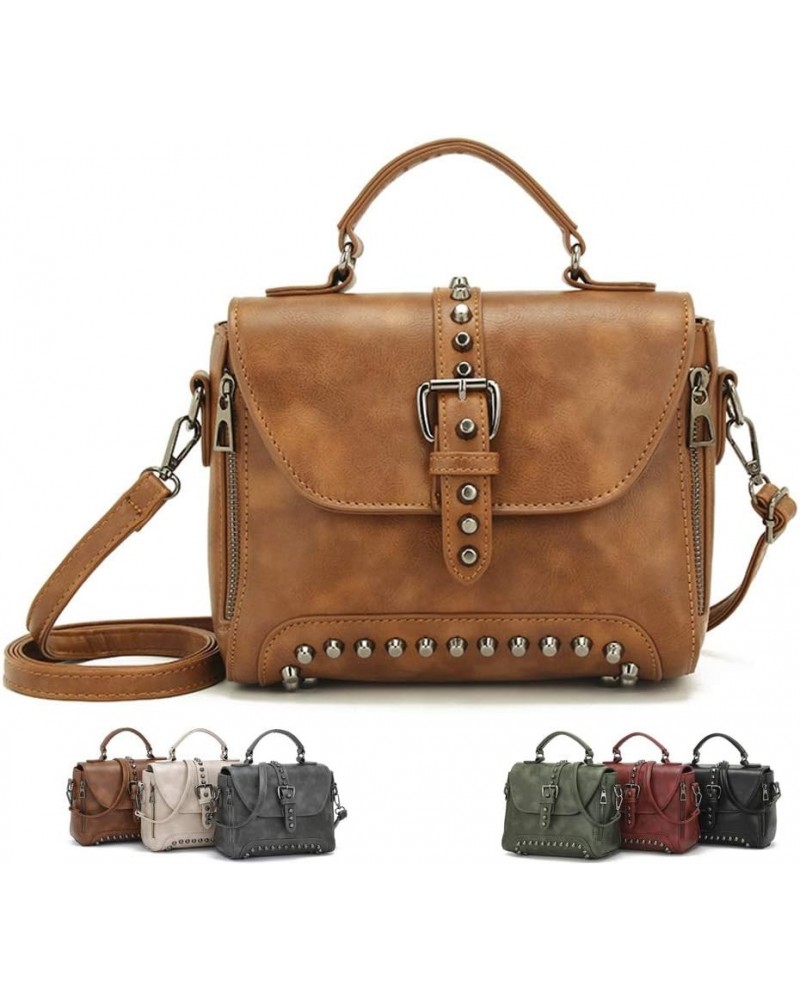 Segater® Women Vintage Rivet Saddle Shoulder Bag Crossbody Bag Sling Bag Satchel Brown $23.50 Satchels