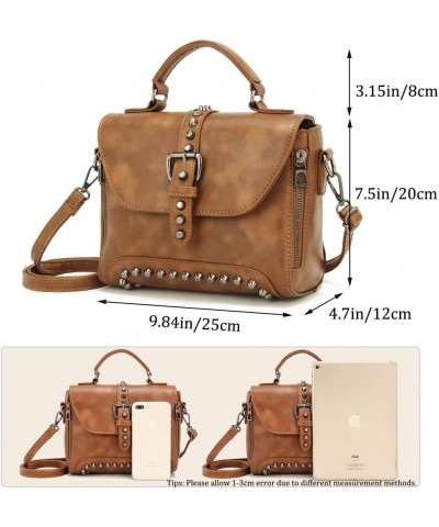 Segater® Women Vintage Rivet Saddle Shoulder Bag Crossbody Bag Sling Bag Satchel Brown $23.50 Satchels