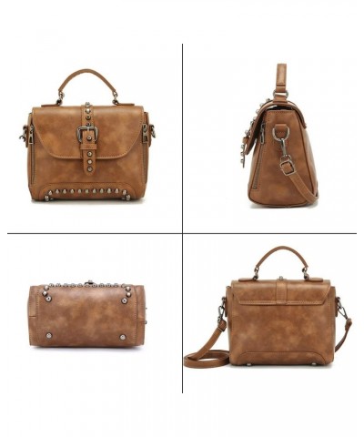 Segater® Women Vintage Rivet Saddle Shoulder Bag Crossbody Bag Sling Bag Satchel Brown $23.50 Satchels