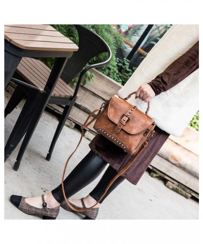 Segater® Women Vintage Rivet Saddle Shoulder Bag Crossbody Bag Sling Bag Satchel Brown $23.50 Satchels