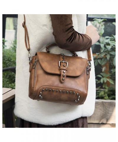 Segater® Women Vintage Rivet Saddle Shoulder Bag Crossbody Bag Sling Bag Satchel Brown $23.50 Satchels