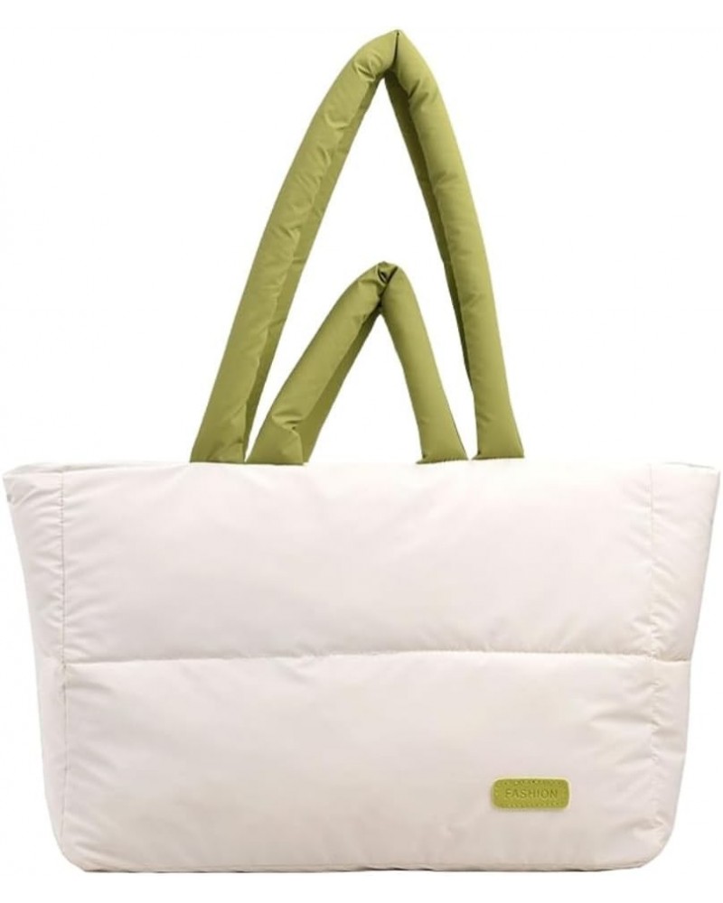 Puffy Purses for Women Trendy, Large Puffer Tote Bag with Zipper Lightweight Padded Shoulder Bag for Women Bags White&green $...