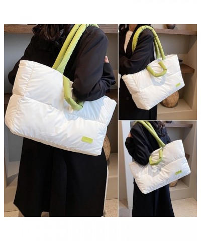 Puffy Purses for Women Trendy, Large Puffer Tote Bag with Zipper Lightweight Padded Shoulder Bag for Women Bags White&green $...