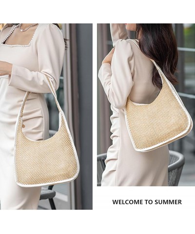 Woven Casual Tote Bags Shoulder Bag Small Beach Straw Bag for Women Hobo Handbags for daily use and Outdoor Vacation (White, ...