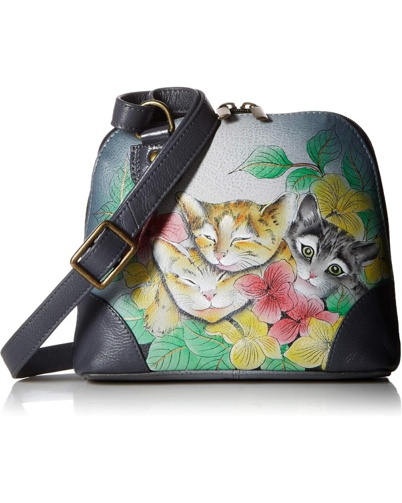 Women's Genuine Leather Small Zip-Around Handbag | Multi Compartment Organizer Three Kittens $56.40 Crossbody Bags