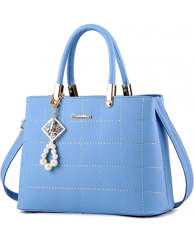 Women Fashion Handbag Designer Tote Purse PU Top Handle Shoulder Bag with Pendant (Rose) Sky Blue $29.22 Totes