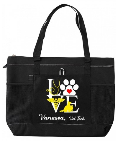 Personalized Vet Tech Tote Bag, Custom Veterinary Technician Zippered Bag Mesh Pockets, Gift for Vet Tech Week Dog Pet Lovers...