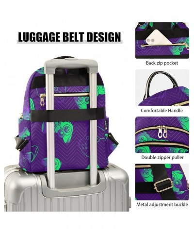 Women Backpack Vintage Game Joystick Green Purple Anti-Theft Travel Backpack with Luggage Belt Lightweight Handbag Lady Purse...