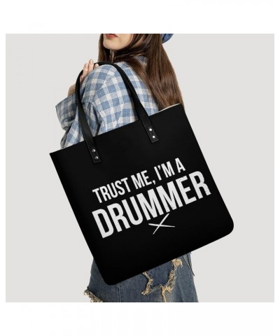 Trust Me, I'm A Drummer Tote Bags PU Leather Shoulder Bag Purses Work Tote Handbags for Women Men $18.62 Totes