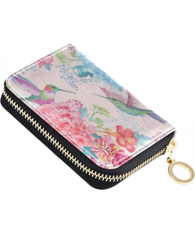 RFID Credit Card Holder Case Watercolor Flowers Hummingbirds Leather Printed Zipper Card Case Wallet for Women Girls $11.20 W...