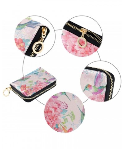 RFID Credit Card Holder Case Watercolor Flowers Hummingbirds Leather Printed Zipper Card Case Wallet for Women Girls $11.20 W...