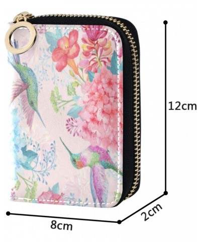 RFID Credit Card Holder Case Watercolor Flowers Hummingbirds Leather Printed Zipper Card Case Wallet for Women Girls $11.20 W...