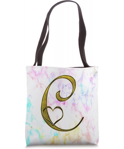 Yellow Heart Letter C Rainbow Paint Tie Dye Initial Name Tote Bag $12.02 Totes