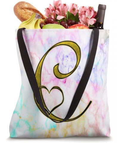 Yellow Heart Letter C Rainbow Paint Tie Dye Initial Name Tote Bag $12.02 Totes