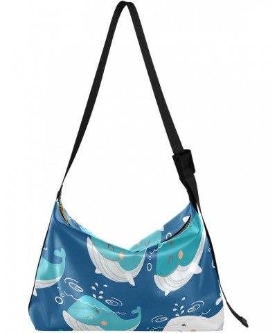 Cute Whale Crossbody Bag Hobo Handbag Purse Fashion PU Leather Shoulder Bags for Women $15.30 Hobo Bags