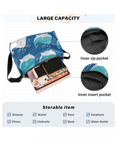 Cute Whale Crossbody Bag Hobo Handbag Purse Fashion PU Leather Shoulder Bags for Women $15.30 Hobo Bags