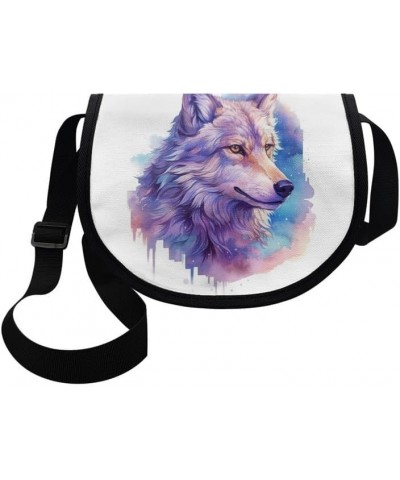 Women Aztec Boho Small Crossbody Bag Watercolor Galaxy Wolf Satchel Pack Minimalist Modern Semi Circle Messenger Bag Watercol...