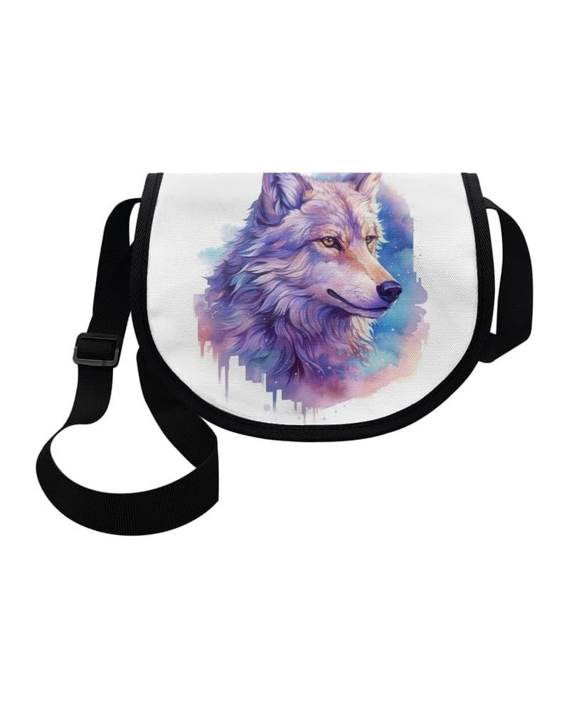 Women Aztec Boho Small Crossbody Bag Watercolor Galaxy Wolf Satchel Pack Minimalist Modern Semi Circle Messenger Bag Watercol...