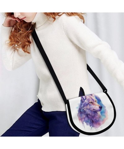 Women Aztec Boho Small Crossbody Bag Watercolor Galaxy Wolf Satchel Pack Minimalist Modern Semi Circle Messenger Bag Watercol...