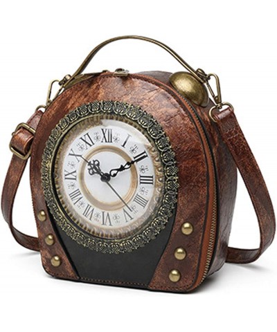 Real Working Clock Handbags Purse Antique Steampunk Shoulder Bag PU Messenger Bag Brown $20.33 Shoulder Bags