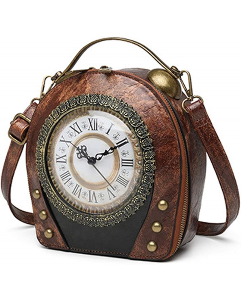 Real Working Clock Handbags Purse Antique Steampunk Shoulder Bag PU Messenger Bag Brown $20.33 Shoulder Bags