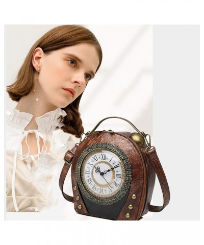 Real Working Clock Handbags Purse Antique Steampunk Shoulder Bag PU Messenger Bag Brown $20.33 Shoulder Bags