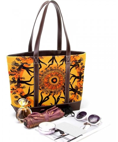 The Tote Bag For Women,Tote Bag With Zipper,Canvas Tote Bag,African Dance Mandala Flower Handbags $21.42 Totes