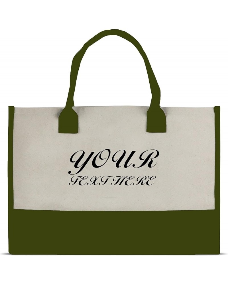 Premium Quality Personalized 100% Cotton Canvas Chic Tote Bag Olive - Customize $14.68 Totes